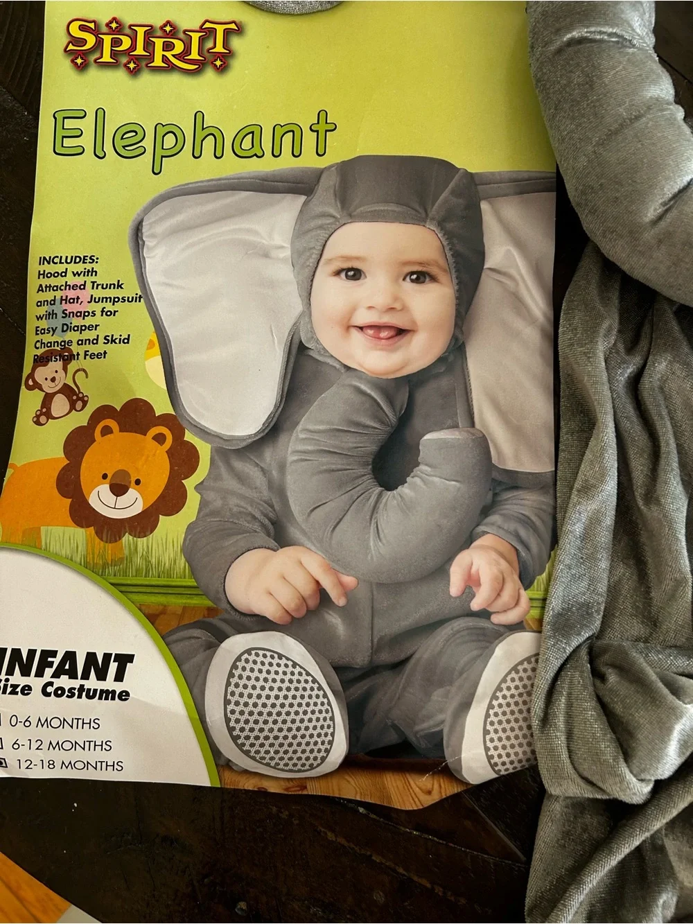 Spirit Halloween Infant Elephant Costume, size 12-18m.